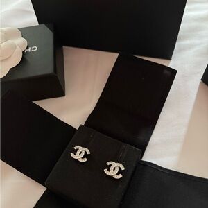 CHANEL Double CC Silver Logo Mini Earrings